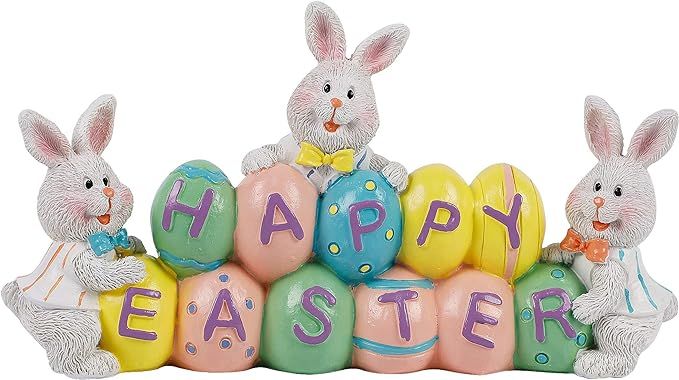 DR.DUDU Easter Decorations Hand-Painted Easter Eggs Bunny Centerpiece, 8.5 in Tabletop Easter Res... | Amazon (US)