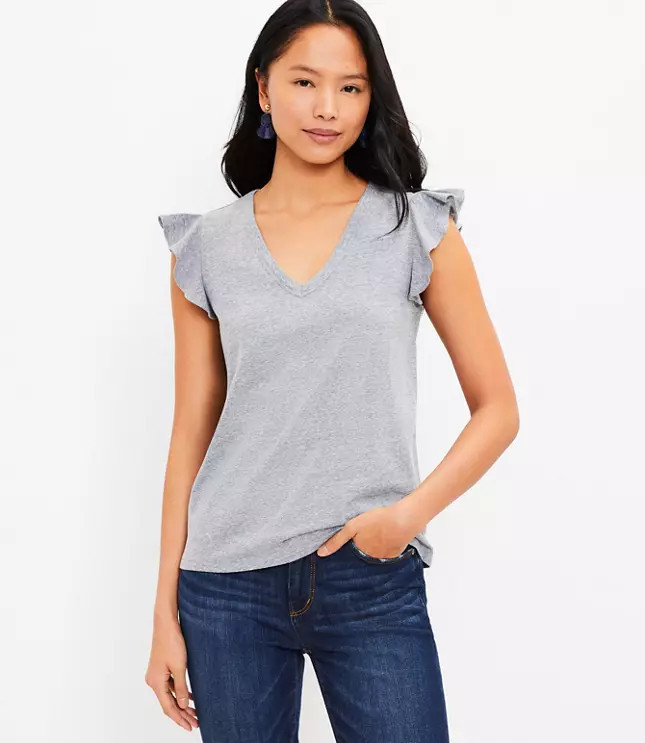 Flutter Sleeve V-Neck Tee | LOFT