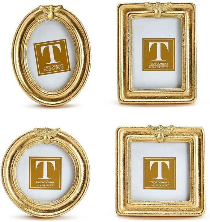 Two's Company Golden Bee Set Of 4 Gold Leaf Finish Photo Frames with 4 Styles | Amazon (US)
