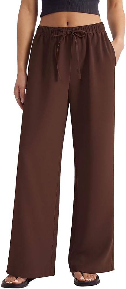 SUUKSESS Women Wrinkle Free Wide Leg Pants Flowy Palazzo Casual Trousers | Amazon (US)