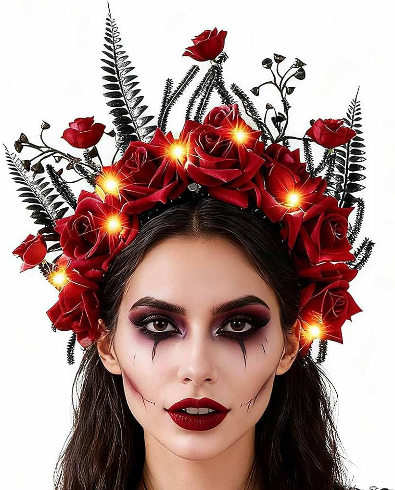 Yean Light Up Rose Flower Halloween Headband Red Floral Headdress Costume Hair Accessories for Wo... | Amazon (US)