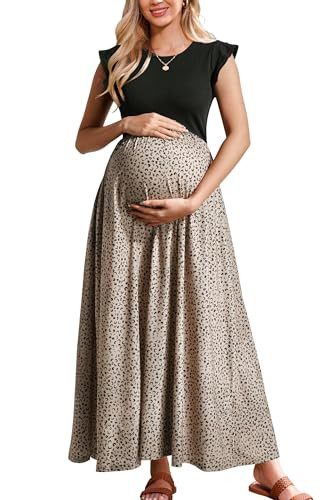 OUGES Women's Baby Shower Dress Casual Sleeveless Summer Maxi Dresses Pregnancy Maternity Clothes Postpartum Outfits(Floral A,M) | Amazon (US)