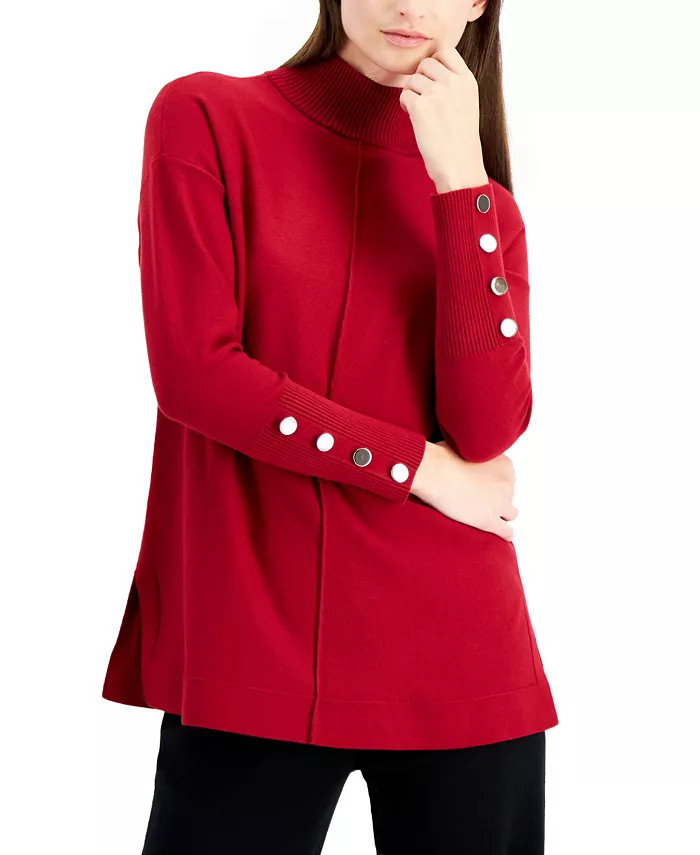Anne Klein Button-Trim Mock-Neck Sweater & Reviews - Sweaters - Women - Macy's | Macys (US)