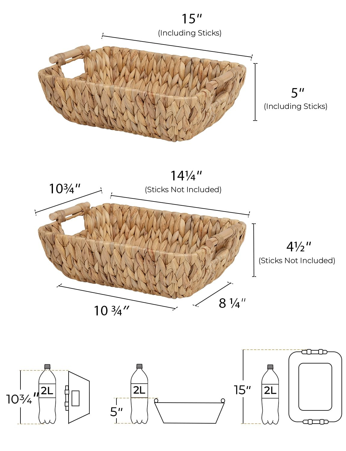 StorageWorks Hand-Woven Large Storage Baskets with Wooden Handles, Water Hyacinth Wicker Baskets ... | Amazon (US)