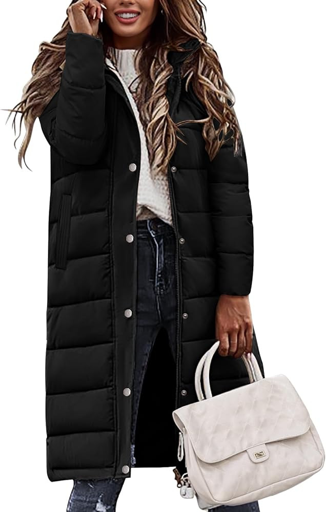Womens Winter Long Puffer Coat Thicken Ladies Quilted Jacket Puffy Padded Zip Hood Parka Side Zip... | Amazon (US)