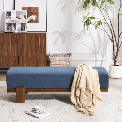 Christopher Knight Home Blinny 54.75"W Upholstered Bench with Rubber Wood Legs, Dark Blue | Target
