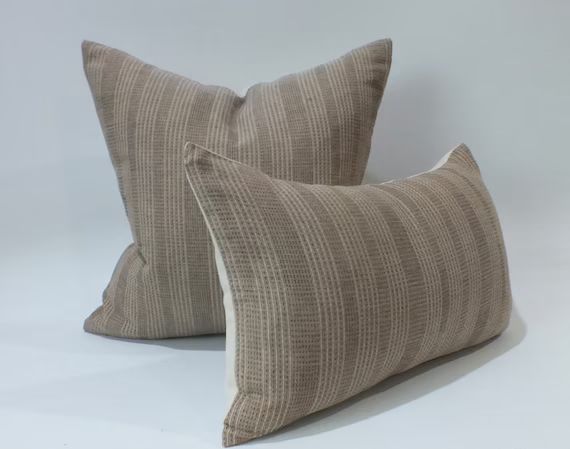 Brown Cream Striped Woven Sashiko Pillow Cover Decorative | Etsy | Etsy (US)