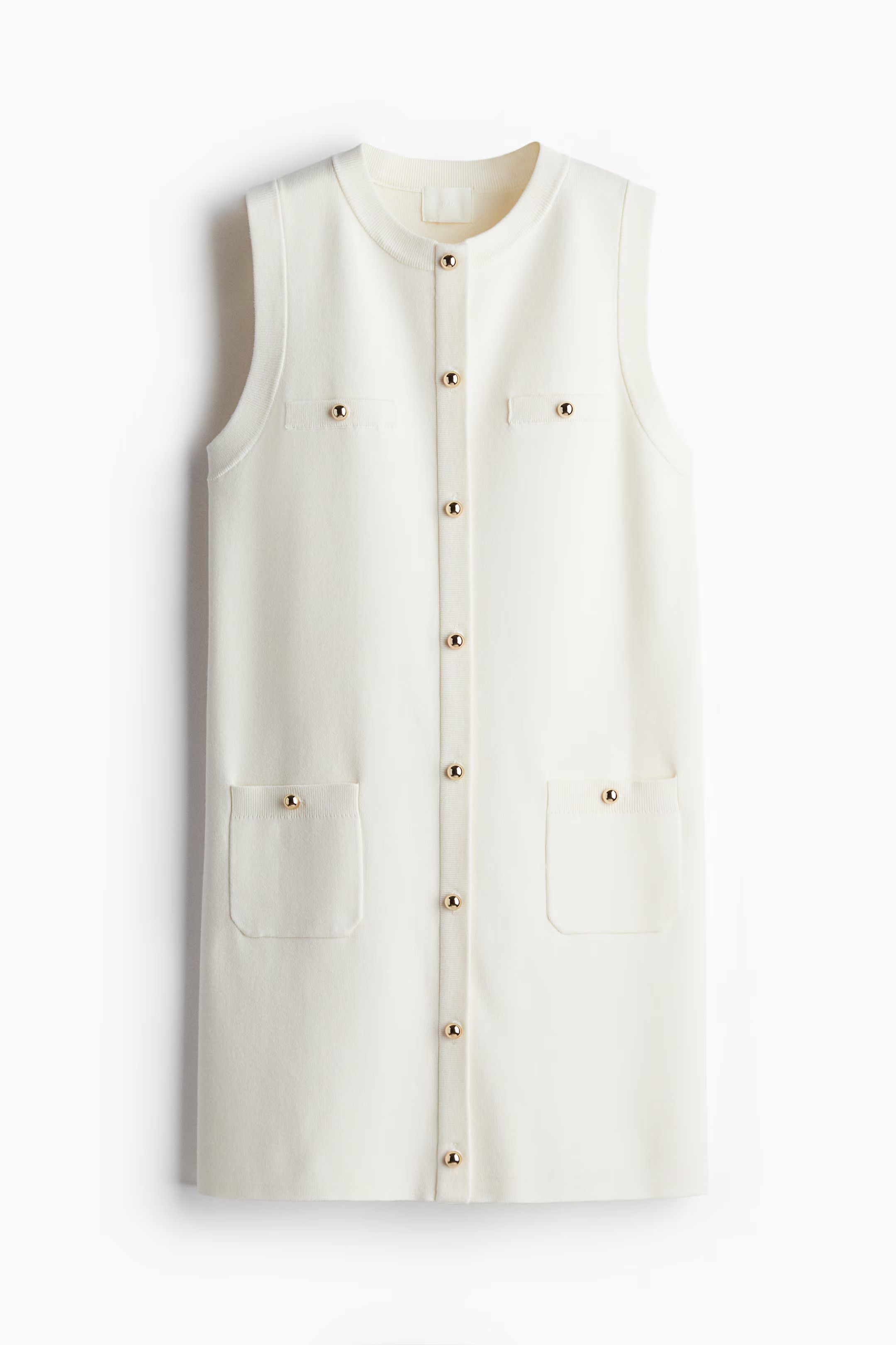 Knitted dress - Round neck - Sleeveless - White - Ladies | H&M GB | H&M (UK, MY, IN, SG, PH, TW, HK)