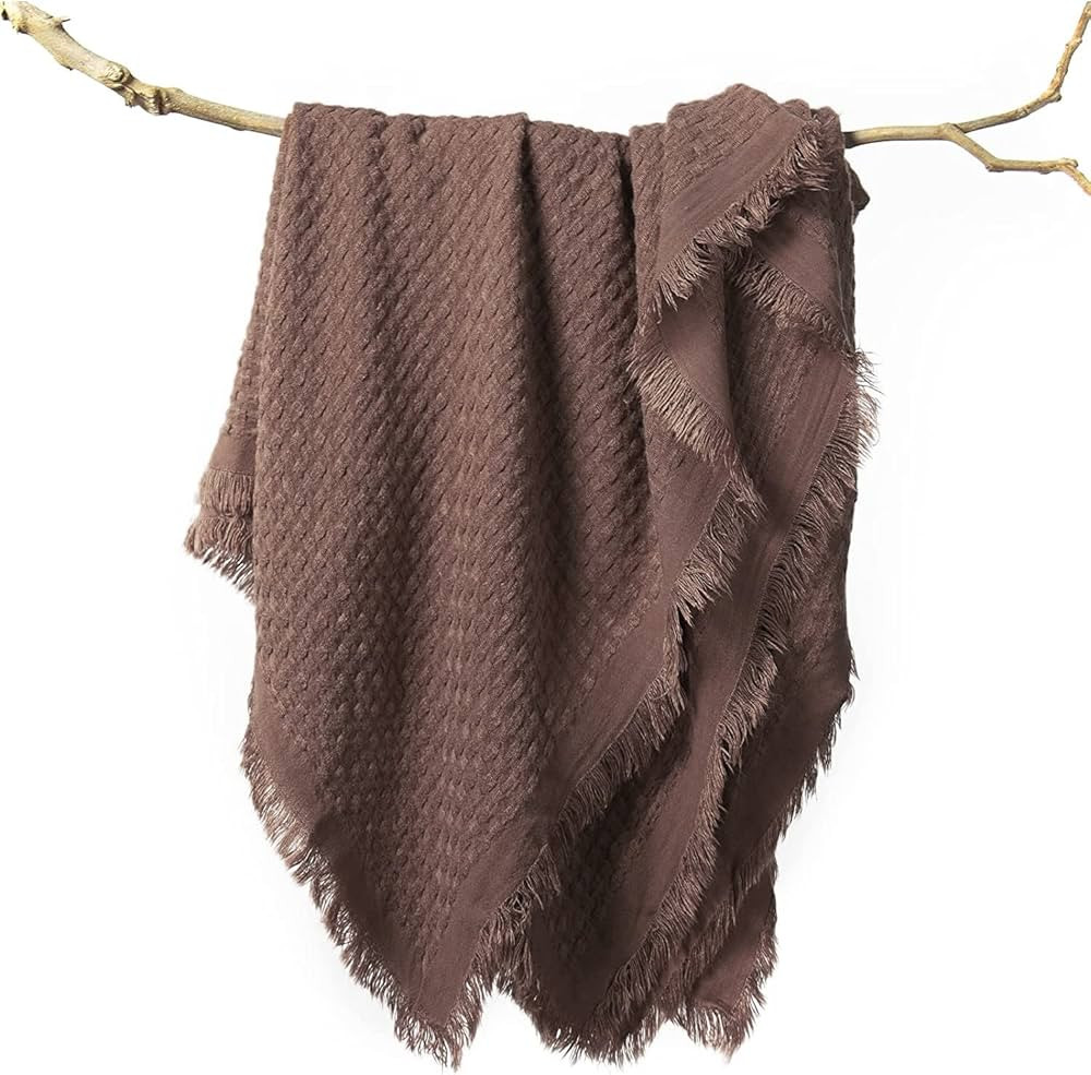lifein Throw Blanket for Couch-Soft Boho Bed Throw Blankets,Cozy Brown Waffle Knitted Throw,Small... | Amazon (US)