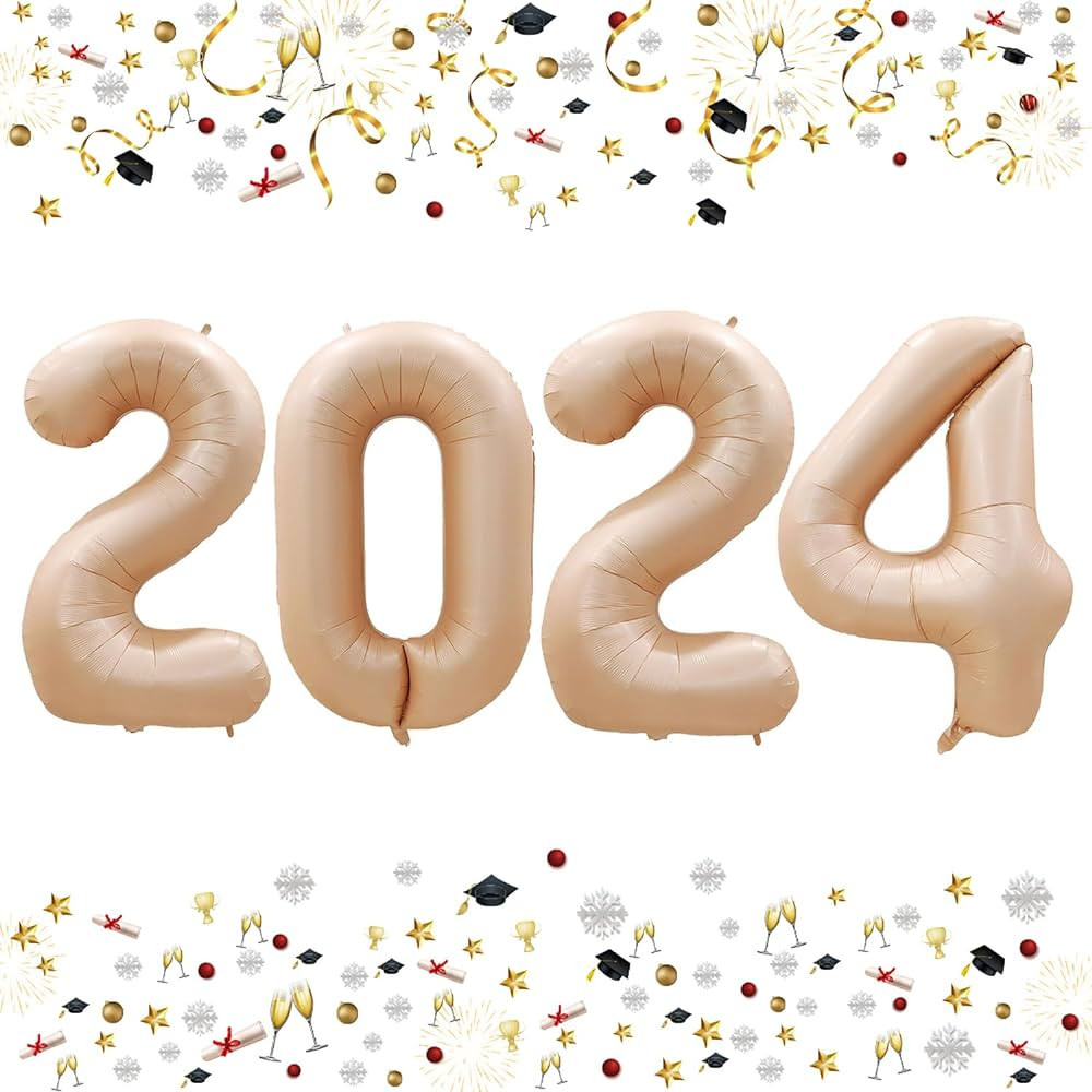 GOER 42 Inch 2024 Caramel Foil Number Balloons for 2024 New Year Eve Festival Party Supplies Grad... | Amazon (US)