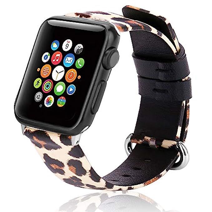 Compatible for iwatch Bands 38mm Womens 40mm, Genuine Leather Cheetah Watch Band Compatible with App | Amazon (US)