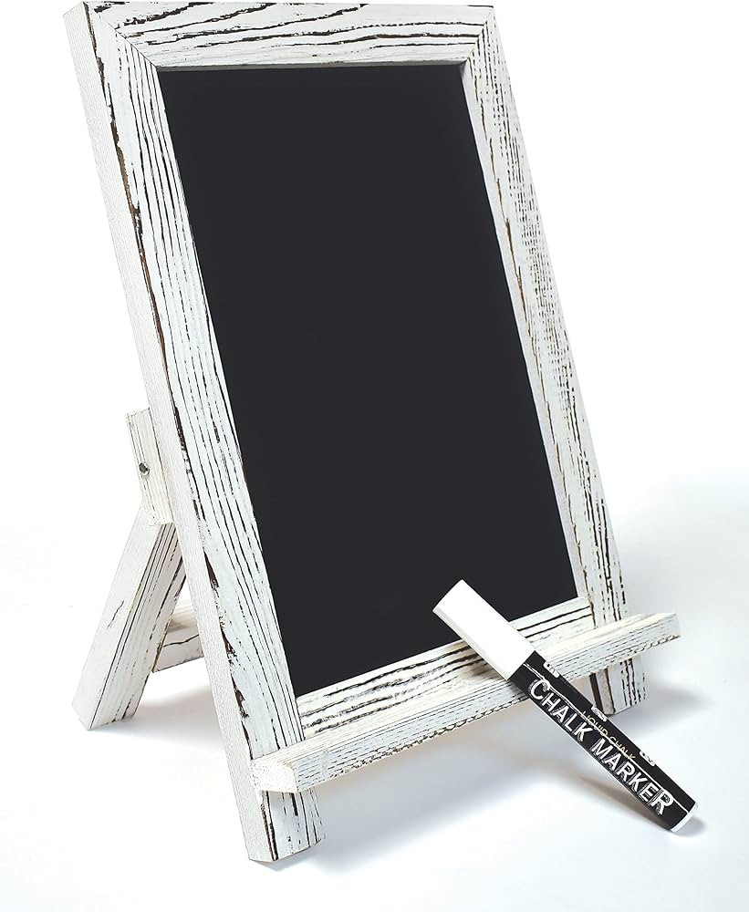 Framed Tabletop Chalkboard Sign, 9.5" x 14", Rustic Wood Frame, Small Magnetic Chalkboard with Bu... | Amazon (US)