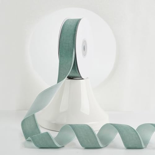 MEEDEE Dusty Blue Velvet Ribbon 1 Inch Single Face Nylon Velvet Ribbon 2 Rolls 20 Yards Antique Blue Velvet Ribbon for Christmas Tree, Gift Wrappig, Rustic Wreath, Velvet Bow Making, Home Decor | Amazon (US)