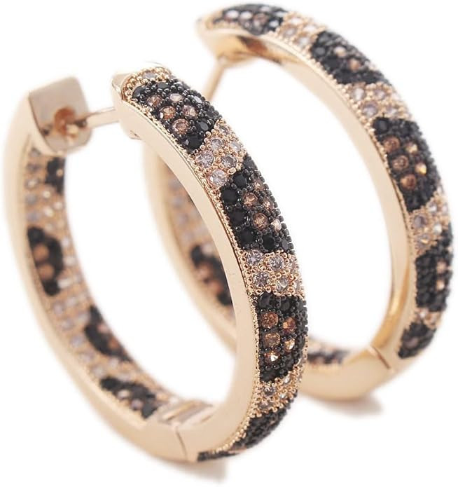 Shinny Animal Leopard Print Earrings Cubic Zirconia Paving Gold Plated Women Hoop Earrings Statem... | Amazon (US)
