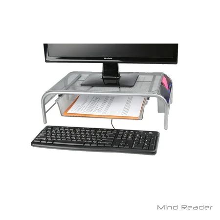 Mind Reader Metal Mesh Monitor Stand with Drawer and Desk Organizer, Silver | Walmart (US)