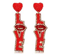 CEALXHENY Valentine’s Beaded Heart Earrings for Women Girls Rhinestone Love Heart Drop Dangle E... | Amazon (US)