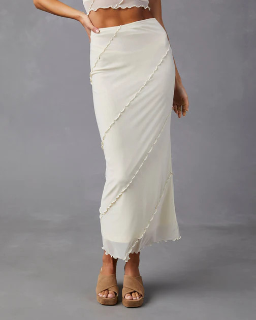 Markella Lettuce Trim Midi Skirt - Cream - LAST CHANCE | VICI
