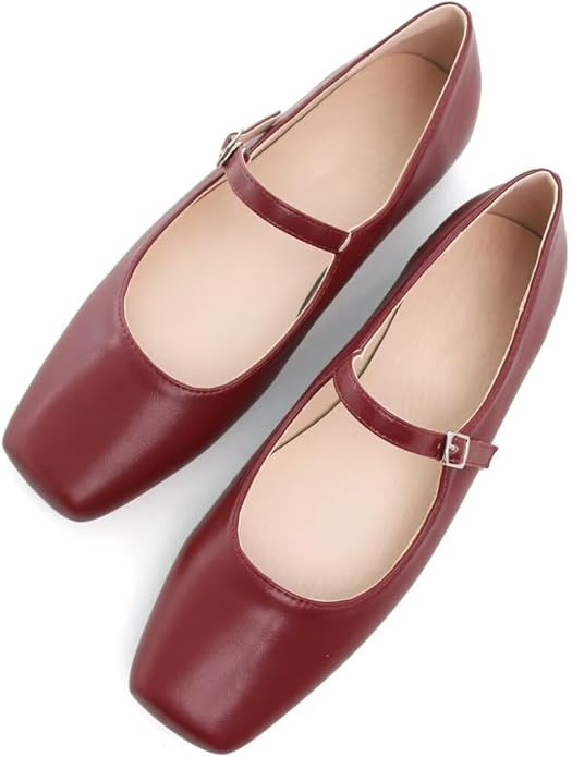 TN TANGNEST Leather Flats for Women Comfortable Square Toe Slip On Flats Soft Work Flats Retro Ma... | Amazon (US)