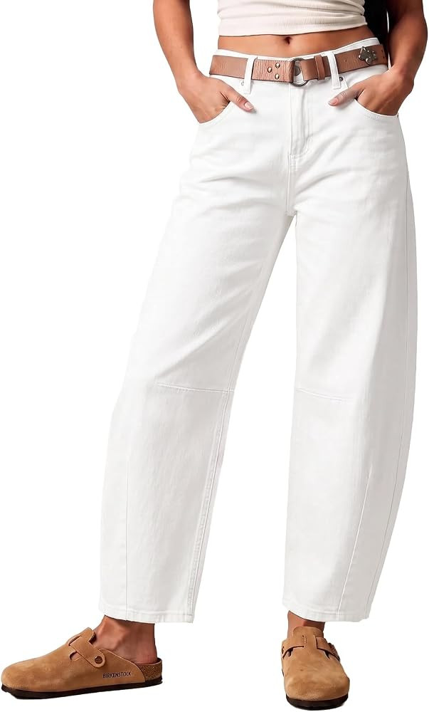 Sidefeel Women's Barrel Jeans Wide Leg Mid Rise Y2k Ankle Denim Pants | Amazon (US)