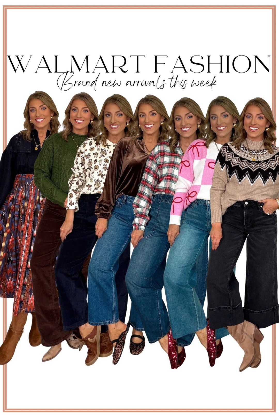 Walmart fashion new arrivals are SO good right now! 🤎🎀✨ Sharing this week’s try-on with so many cute outfit ideas for fall, the holidays + everything in between!

I found the prettiest Walmart sweaters, bow detail jeans, cozy matching sets, leopard print pieces, corduroy pants, a denim midi dress, colorful statement skirts + more! 😍 I’m especially loving all of the bow details this season—from the cutest bow sweaters to embroidered bow jeans! 🎀 And that leopard matching set?! Such a fun Walmart find. 🐆

These Walmart outfits are perfect for everyday fall style, Thanksgiving outfits, holiday parties, Christmas outfits, family photos + cozy casual days. Walmart Fashion has so many affordable new arrivals right now that look way more expensive than they are! 🙌🏼

#WalmartFashion #WalmartFinds #WalmartNewArrivals #WalmartStyle #WalmartFashionFinds #AffordableFashion #AffordableStyle #FallOutfits #FallFashion #HolidayOutfits #ChristmasOutfits #WomensFashion #SweaterWeather #CasualOutfits #OutfitIdeas #BowTrend #LeopardPrint
