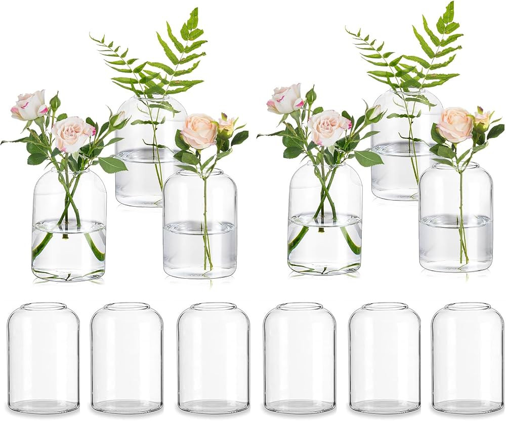 Glasseam Glass Bud Vases for Centerpieces: Clear Small Flower Vase Decor Bulk Set of 12 Simple Mo... | Amazon (US)