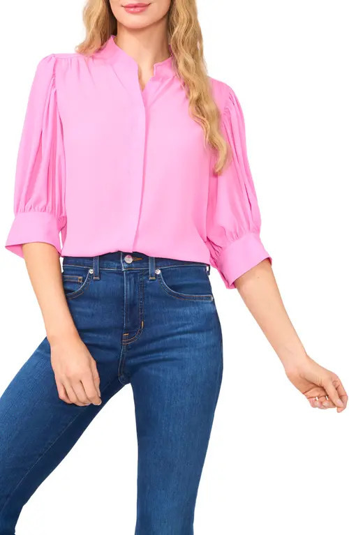 CeCe Puff Sleeve Button-Up Shirt in Bright Peony at Nordstrom, Size Xx-Small | Nordstrom
