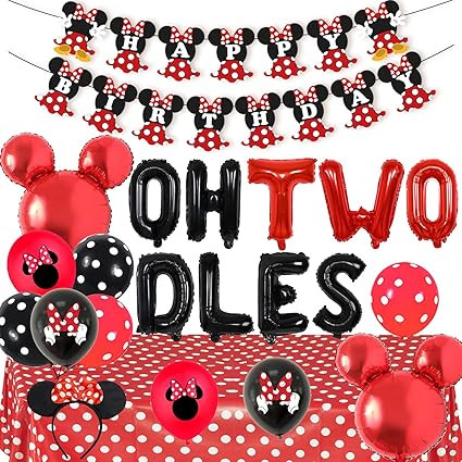 Cartoon Mouse 2nd Birthday Decorations Oh Twodles Cartoon Mouse Head Foil Balloon, Polka Dot Tabl... | Amazon (US)