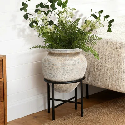 26" Tall MgO Planter with Metal Stand, Rustic Pot for Indoor or Outdoor Use | Wayfair North America