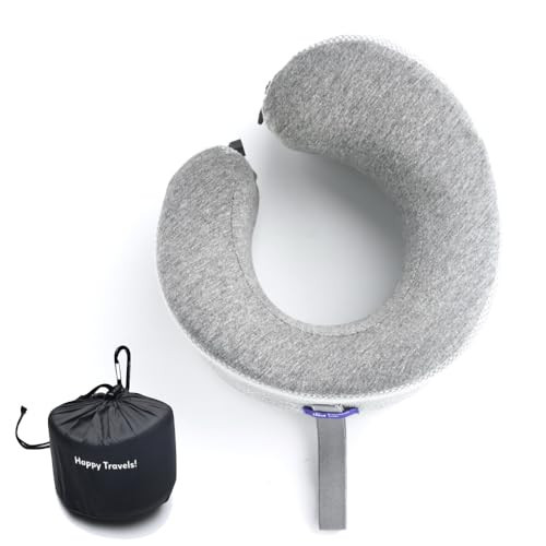 C CUSHION LAB Travel Pillow, Award-Winning Patented Ergonomic Design for Chin & Neck Support Memory Foam Neck Pillow, Compact Airplane Pillow for Traveling, Flight, Car (Gray, Large) | Amazon (US)