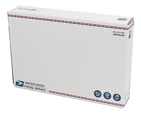 United States Post Office Fold Over Flap Shipping Box, 12-1/4" x 3" x 17-5/8", White | Office Depot and OfficeMax 