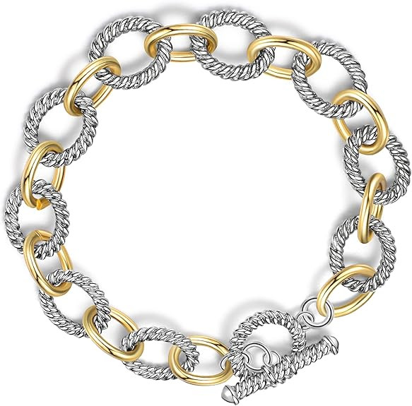Wire Cable Bracelet for Women Gold and Silver Bangle Rolo Chain Link Two Tone Bracelets Designer ... | Amazon (US)