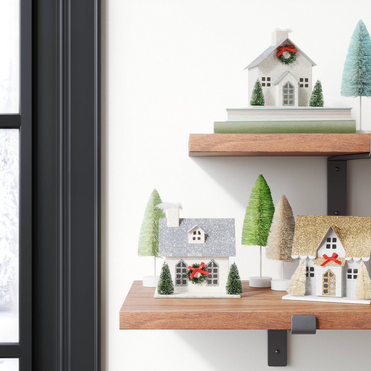 3pc Glittered Paper House Christmas Village Set - Wondershop™ White/Gold/Silver | Target