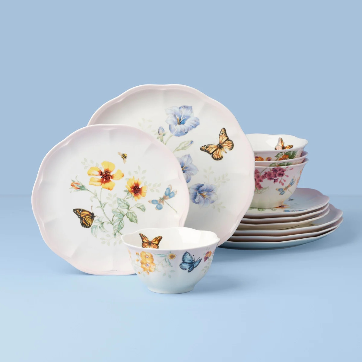 Butterfly Meadow Pink 12-Piece Dinnerware Set | Lenox