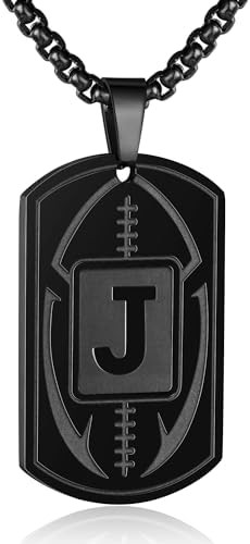 Initial A-Z Dog Tag Necklace for Men - Football Charm Pendant, Stainless Steel Chain 22+2 Inches,... | Amazon (US)