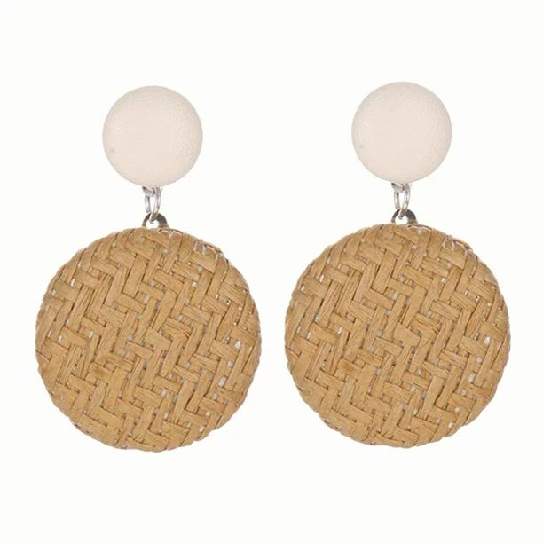 CDAR Boho Women Geometric Round Button Woven Straw Dangle Stud Earrings Jewelry - Walmart.com | Walmart (US)