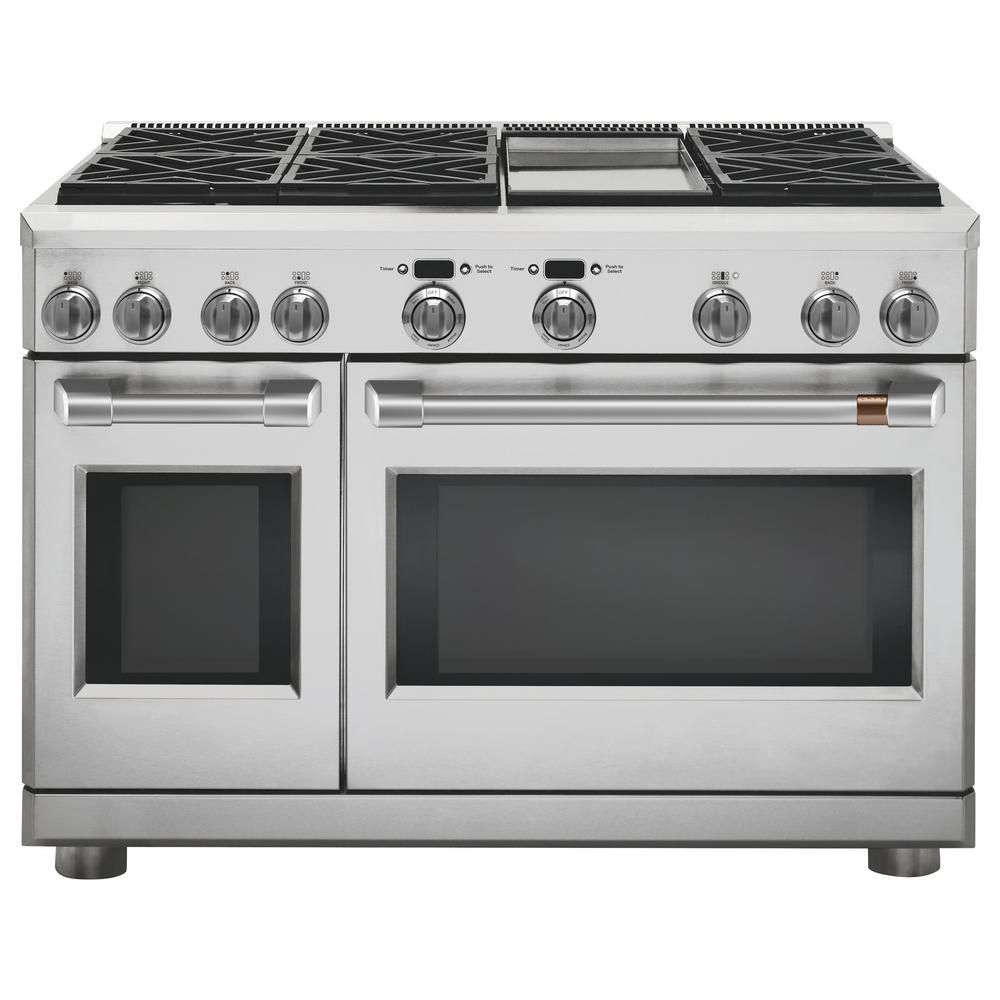 Cafe 48 in. 8.25 cu. ft. Double Oven Dual Fuel Range with 6 Burners and Griddle in Stainless Stee... | The Home Depot