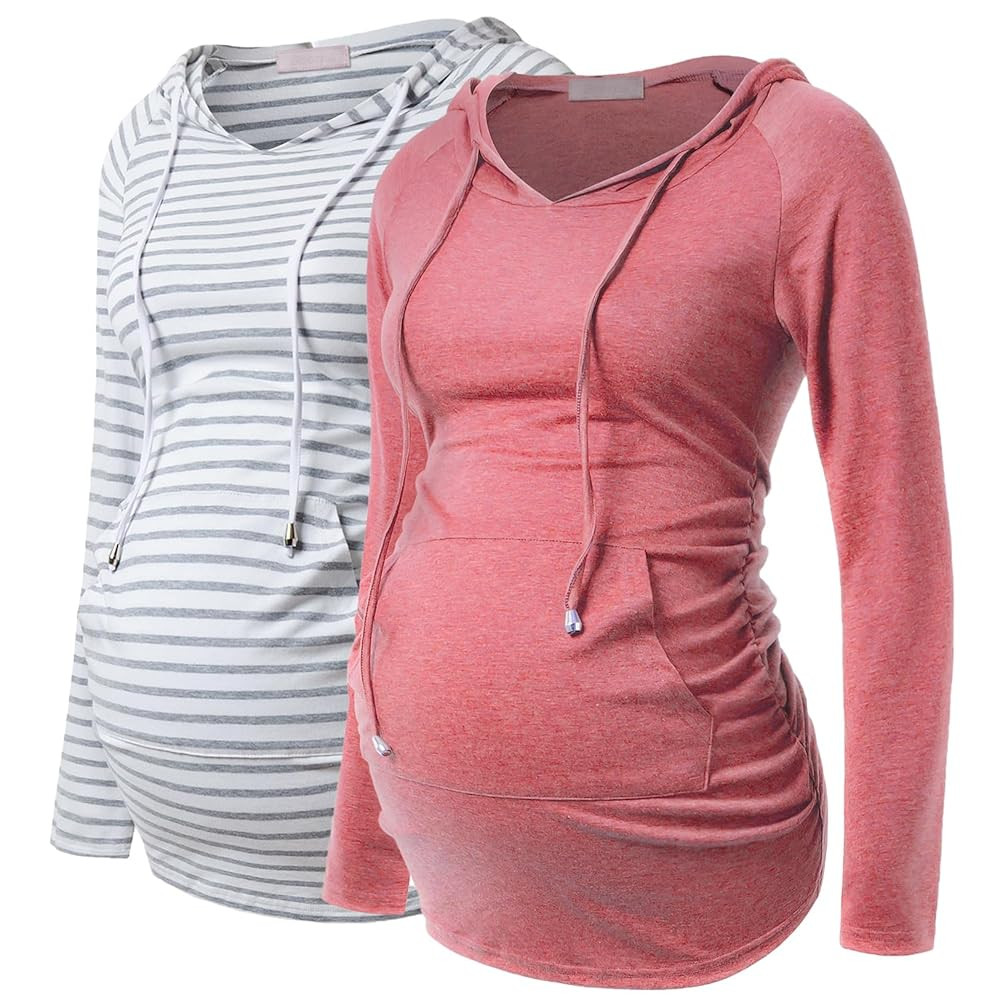 Bhome Maternity Hoodie Long Sleeves Shirt Casual Top Basic Tee Layering Sweatshirt | Amazon (US)