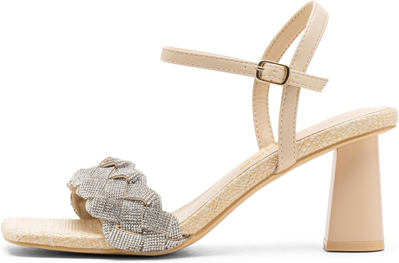 Vepose Women's Sparkly Band Heeled Sandals, Rhinestone Square Open Toe - Approx. 3 Inch Chunky Bl... | Amazon (US)