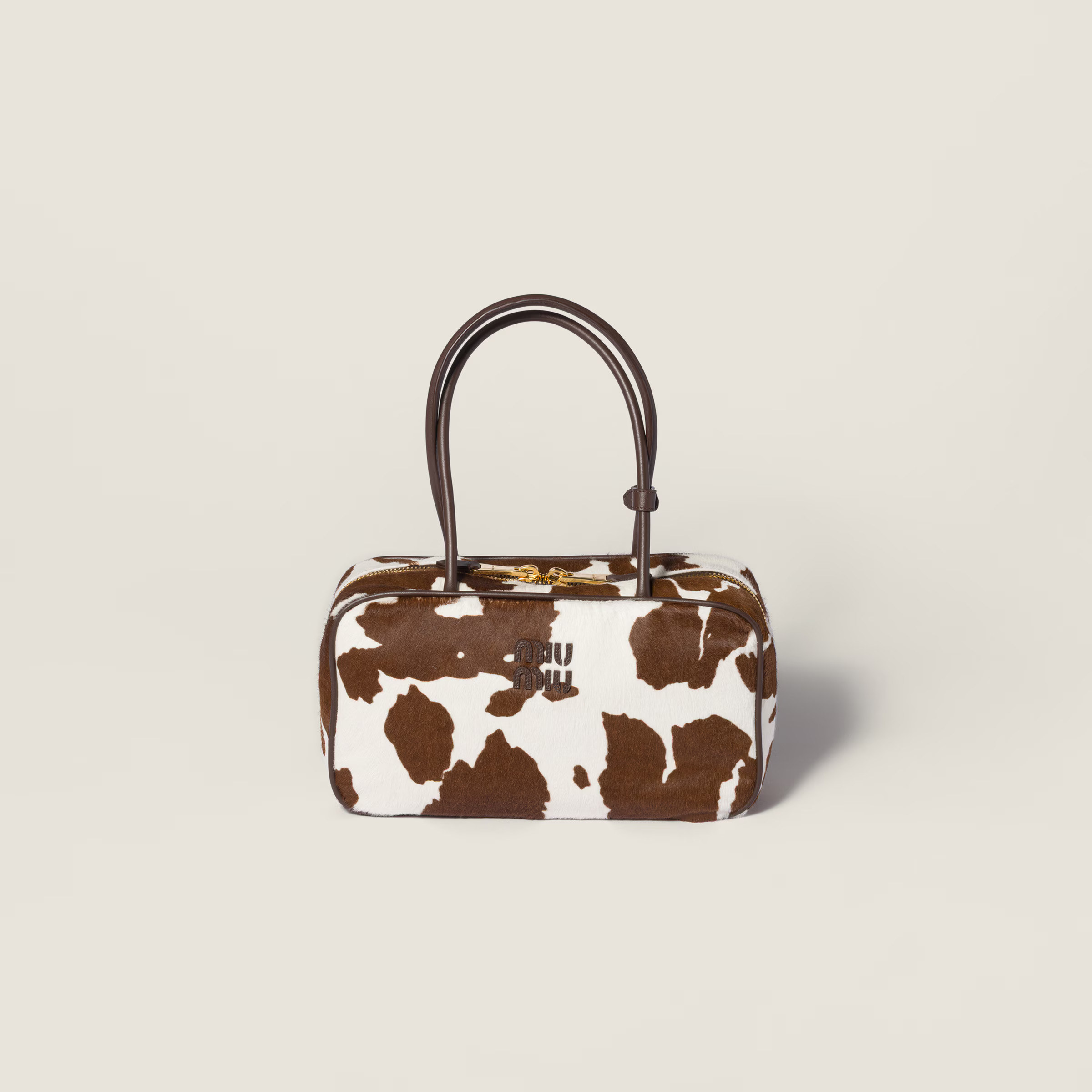 White/burnt Sienna Printed Leather Beau Bag | Miu Miu | Miu Miu US