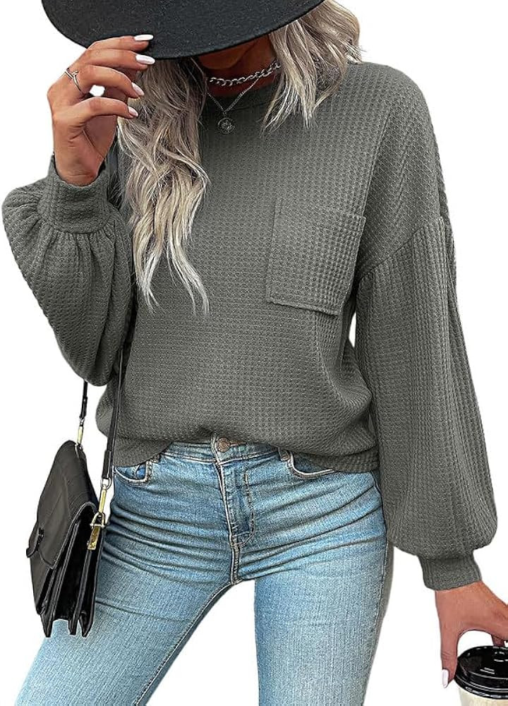 SHEWIN Womens Long Sleeve Tops Dressy Casual Spring Summer Crewneck Waffle Knit Blouses for Women... | Amazon (US)