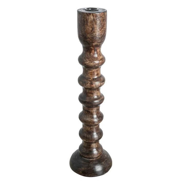 Creative Co-Op Hand Carved Wood Taper Candle Holder, Brown | Walmart (US)