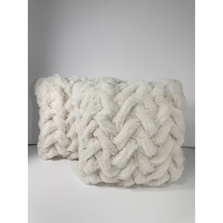 Sofia Home Braided Set of Two Faux Fur 18" x 18" Ivory Decorative Pillows by Sofia Vergara | Walmart (US)