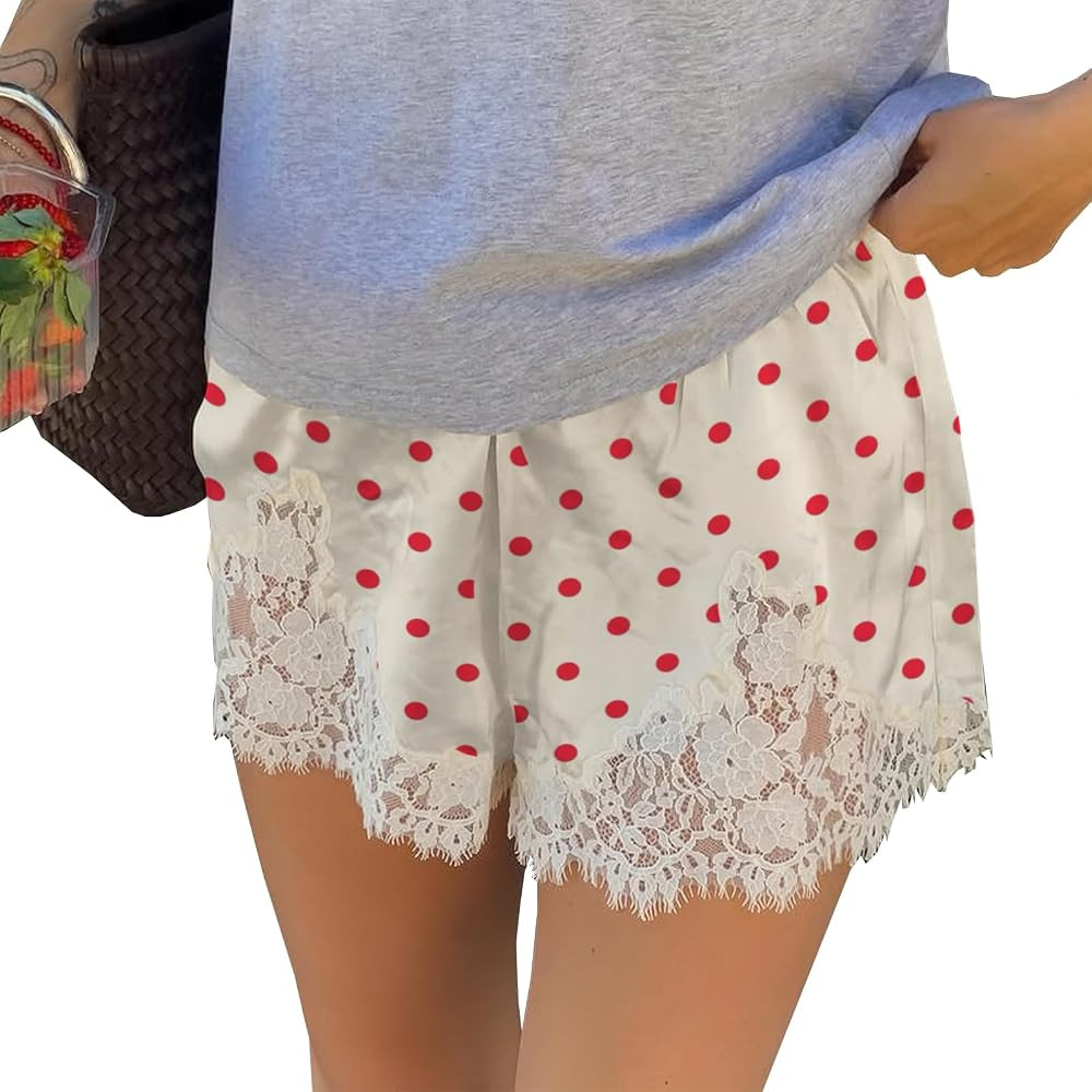 Women's Satin Silk Shorts Lace Trim Half Slip Shorts Y2K Coquette Aesthetic Pajama Bottoms Lounge... | Amazon (US)