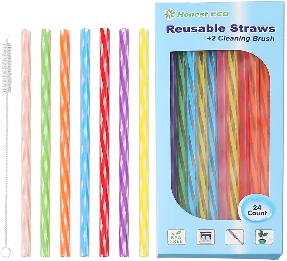 Reusable Stirrer Straws with Cleaner Brush Short Assorted color Plastic Pipes fit for Milk & Juic... | Amazon (US)