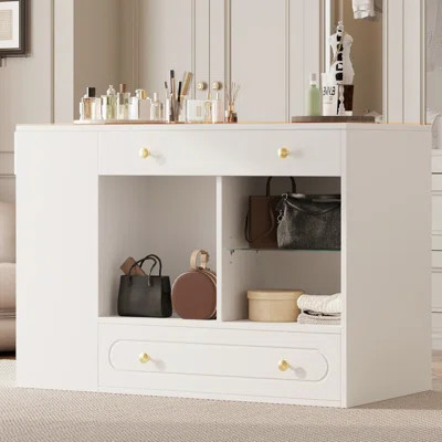 Closet Island With 6 Drawers, Wardrobe Armoire Bedroom Island With Glass Display Top And Open Shelves, Jewelry Storage Vanity Island, Walk-In Closet I | Wayfair North America