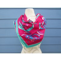 Vintage Vera Neumann Pink, Blue & Green Floral Silk Square Scarf, 29"" - Head Scarf, Silk Chemo Saro | Etsy (US)