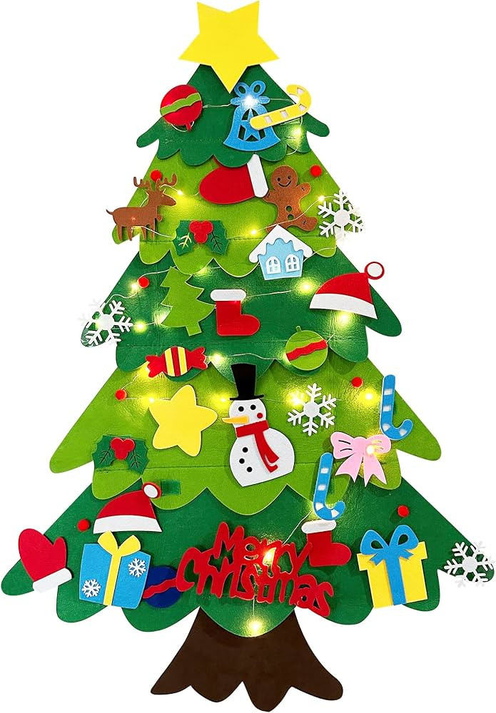Lighted Felt Christmas Tree,Felt Christmas Tree for Toddlers,Felt Christmas Tree with 32 Pcs Orna... | Amazon (US)