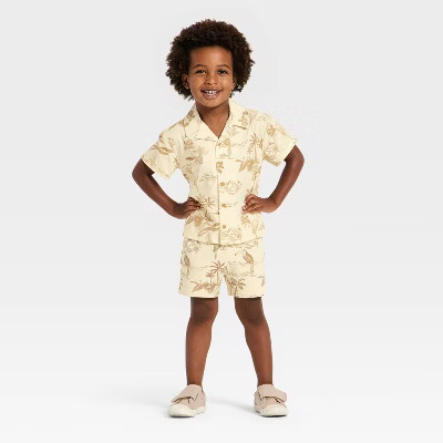 Grayson Mini Toddler Boys' Gauze Button-Down Shirt and Pull-On Shorts Set - Beige 5T | Target