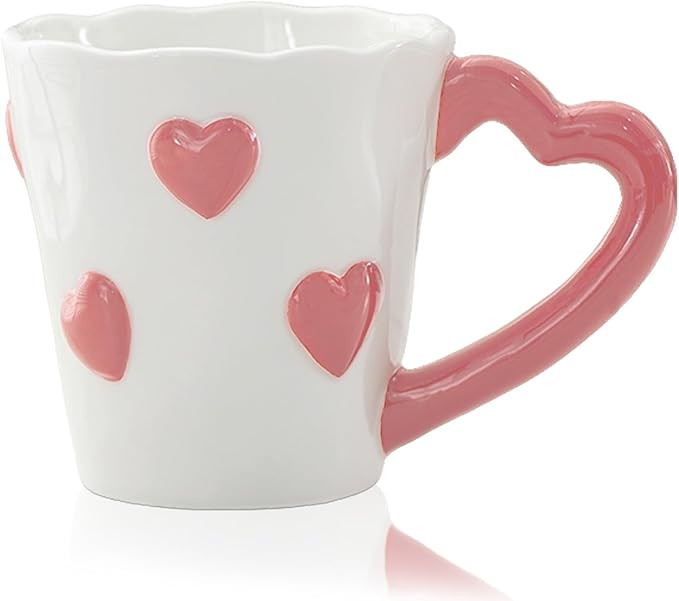 8.5 oz Heart-Shaped Coffee Mug – Cute Ceramic Cup with Red Hearts, Valentine’s Day Themed Tea... | Amazon (US)