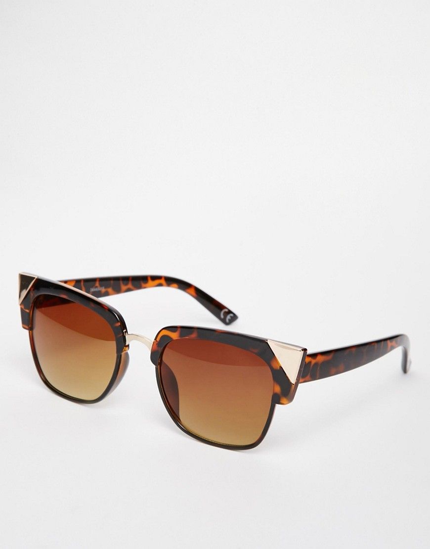 ASOS Cat Eye Sunglasses With Metal Corner Detail - Brown | Asos ROW